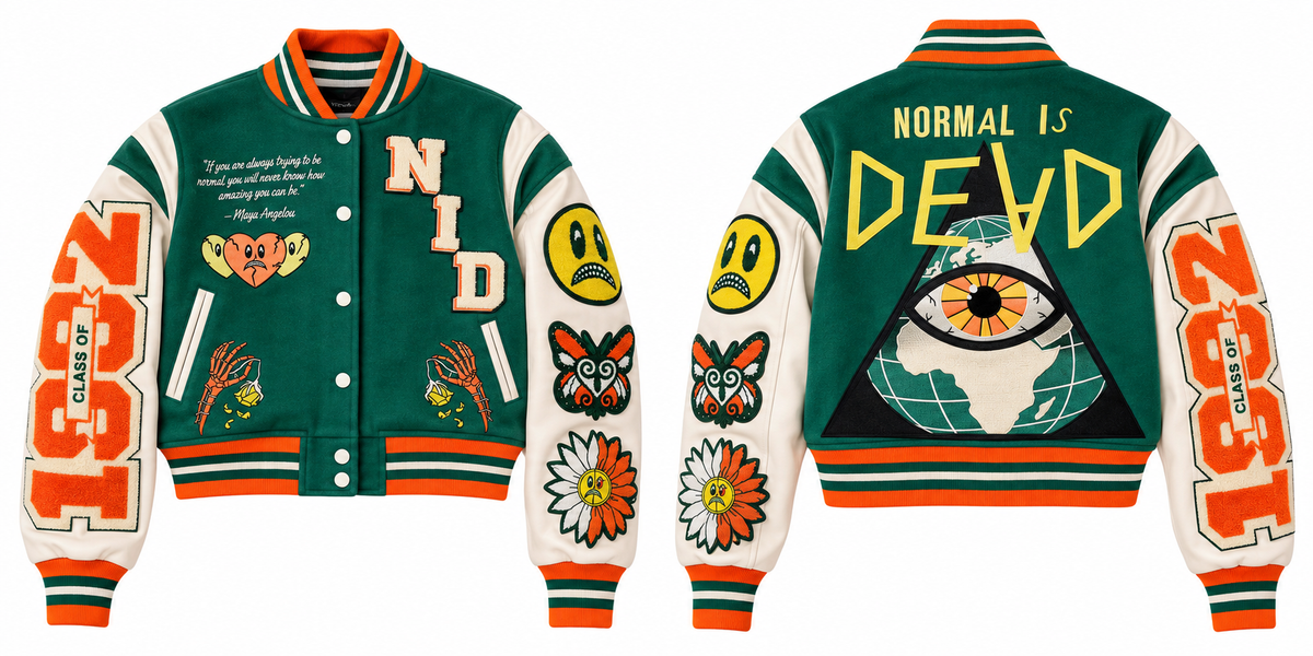 NiD University Jacket - Orange/Green (Cropped) PREORDER