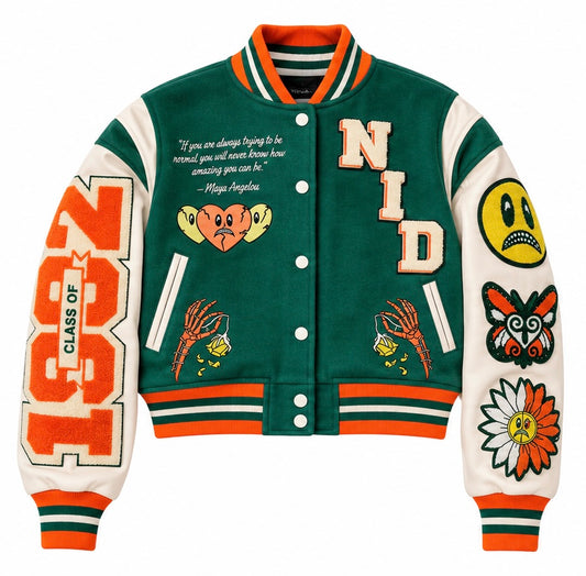 NiD University Jacket - Orange/Green (Cropped) PREORDER
